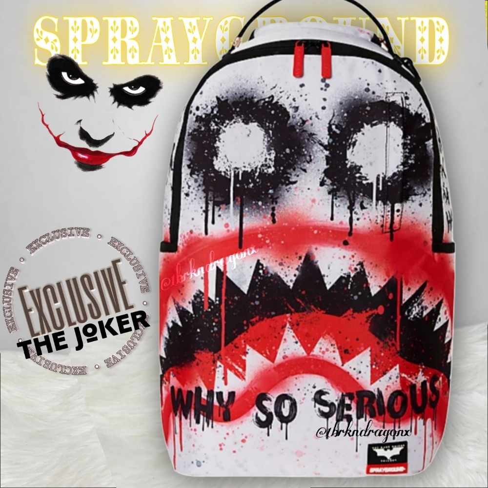 1 lft Sprayground THE JOKER BATMAN Why So Serious?Graffiti Street Backpack NWT - Picture 9 of 10